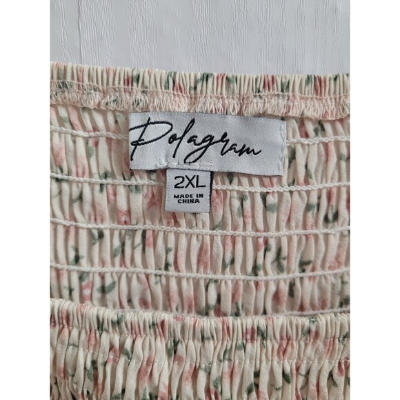 Polagram Square Neck Pink Floral Maxi Tiered Dress - Cream Size 2XL Summer - Picture 2 of 11